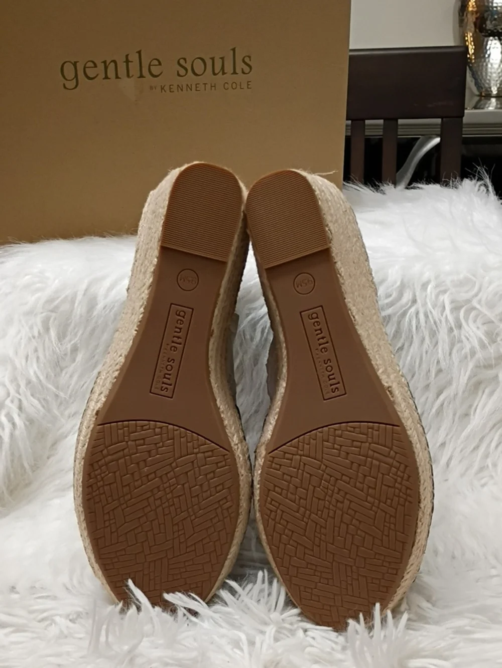 Kenneth Cole Gentle Souls Charli Black Espadrille Wedge Sandals Ankle Buckle 9.5